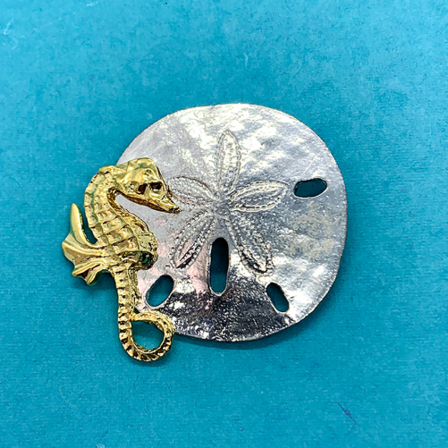 Sand Dollar and seahorse Pin /pendant