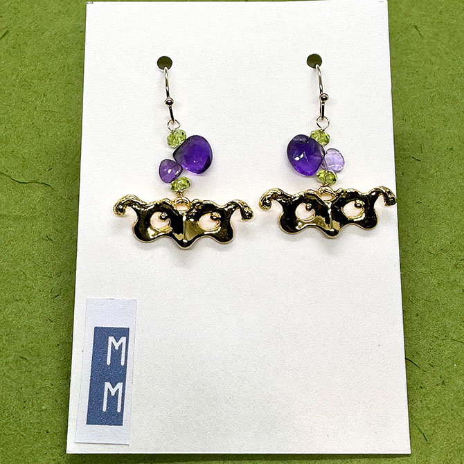 Mardi Gras Mask Gold Earrings with Gemstone